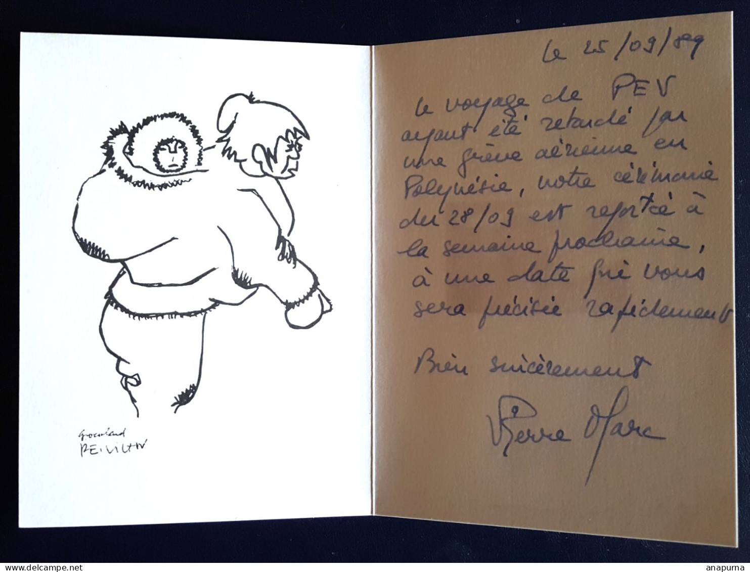 Centre Paul Emile Victor, Texte De Pierre Marc Sur La Venue De PEV En 89, Dessin De PEV, EPF - Esploratori E Celebrità Polari