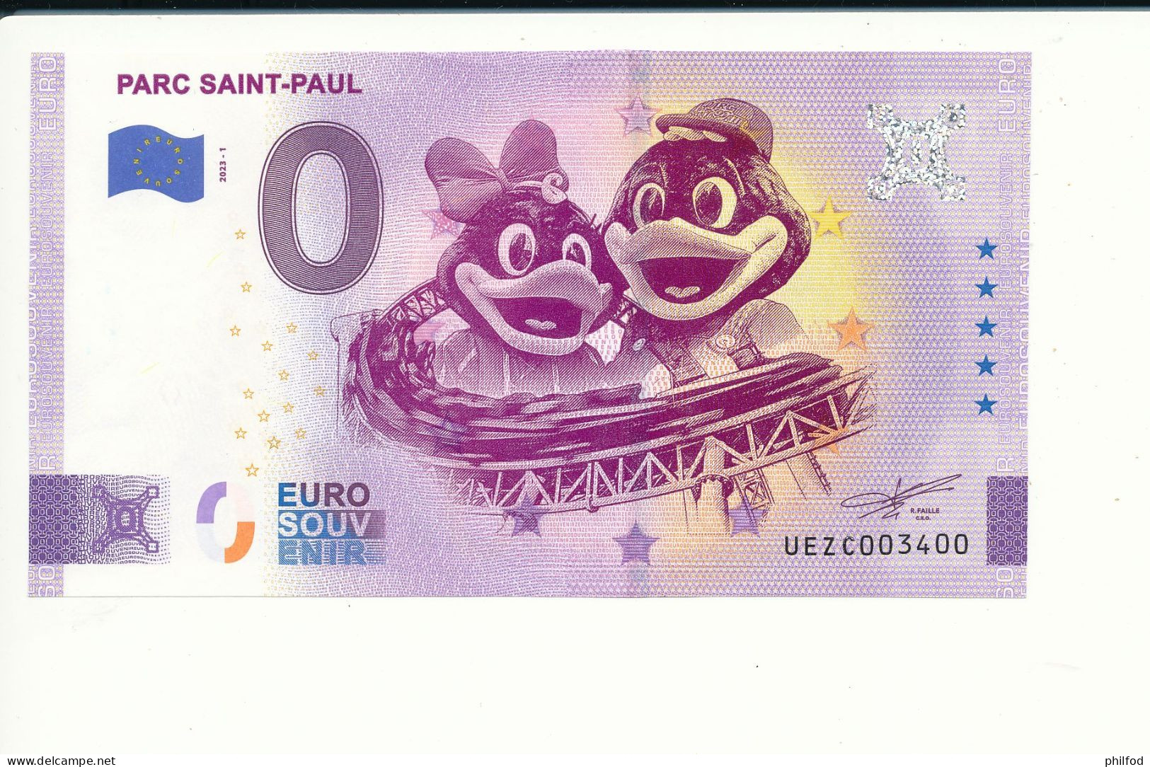 Billet Touristique 0 Euro - PARC SAINT-PAUL - UEZC - 2023-1  N° 3400 - Altri & Non Classificati