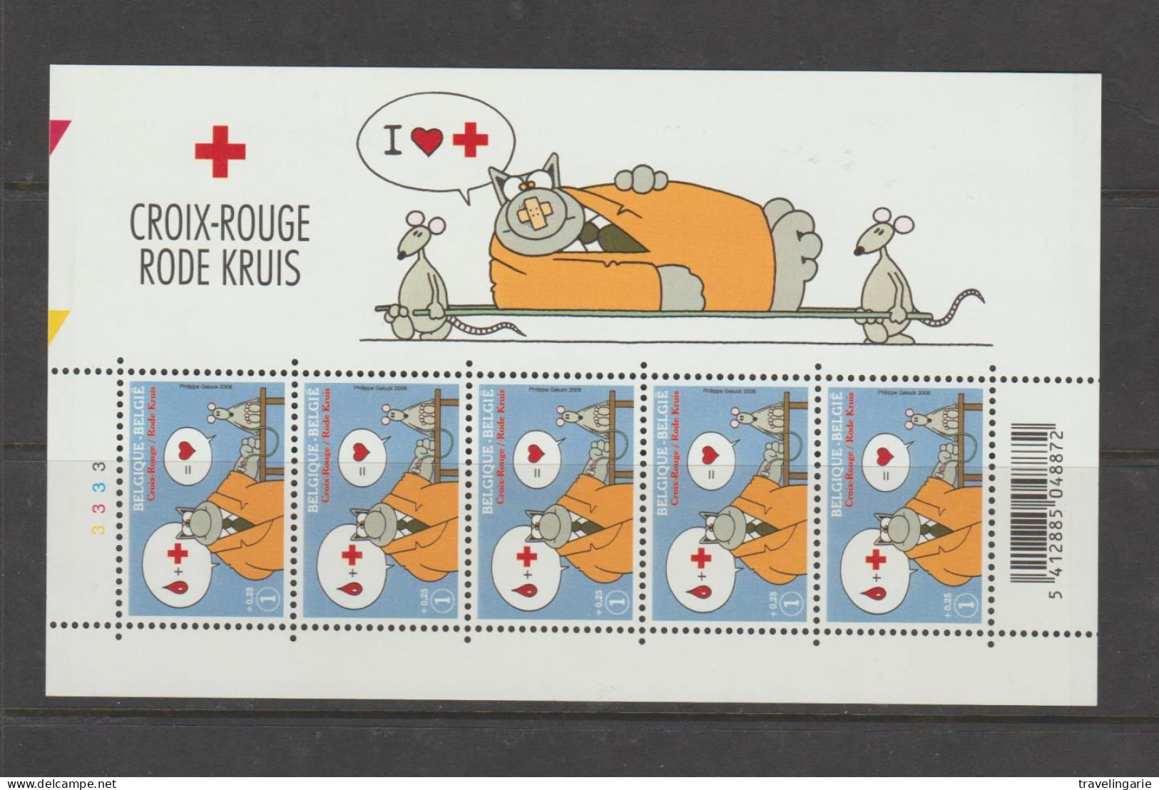 Belgium 2008 Red Cross  + Comic  Le Chat Sheetlet Plate 3 MNH ** - Nuevos