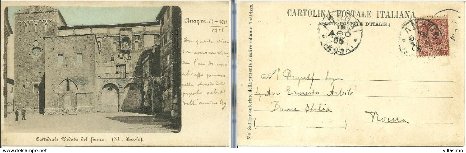 FROSINONE - ANAGNI - CATTEDRALE VEDUTA DEL FIANCO (XI Secolo) - VG. 1905 - Frosinone