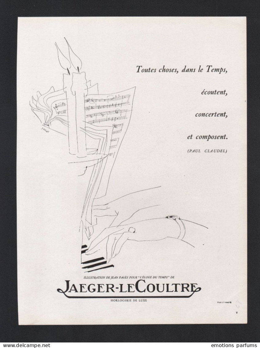 Publicité 1948 MONTRE Horlogerie Jaeger Lecoultre  Montres Le Coultre Suisse Dessin Jean Pages Eloge Du Temps Claudel - Pubblicitari