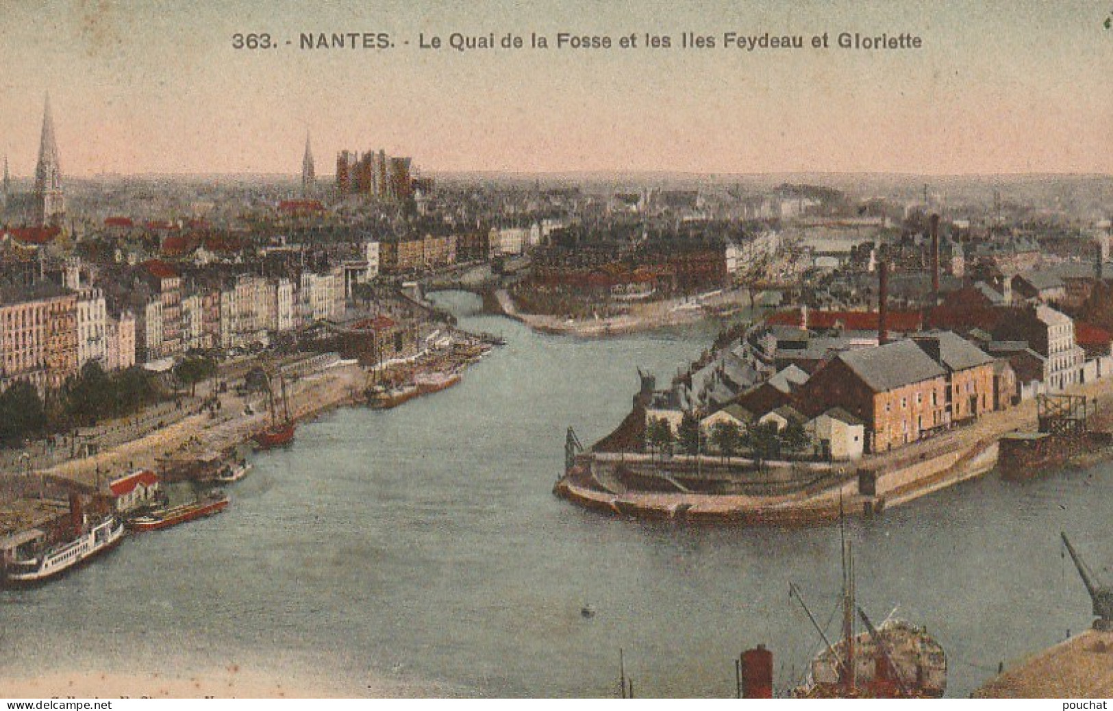 EP 6  -(44) NANTES  -  LE QUAI DE LA FOSSE ET LES ILES FEYDEAU ET GLORIETTE  - CARTE COLORISEE  - 2 SCANS - Nantes