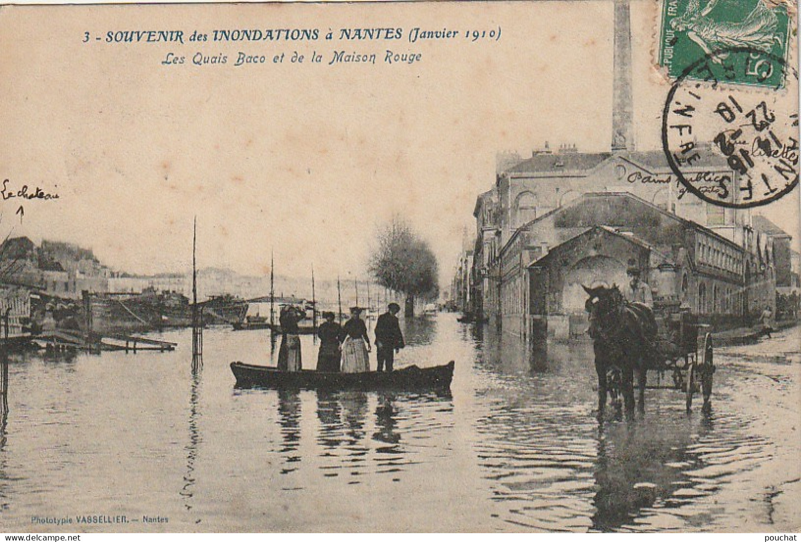 EP 6 -(44) SOUVENIR DES INONDATIONS A NANTES (JANVIER 1910) - QUAIS BACO ET MAISON ROUGE - ANIMATION - 2 SCANS - Nantes