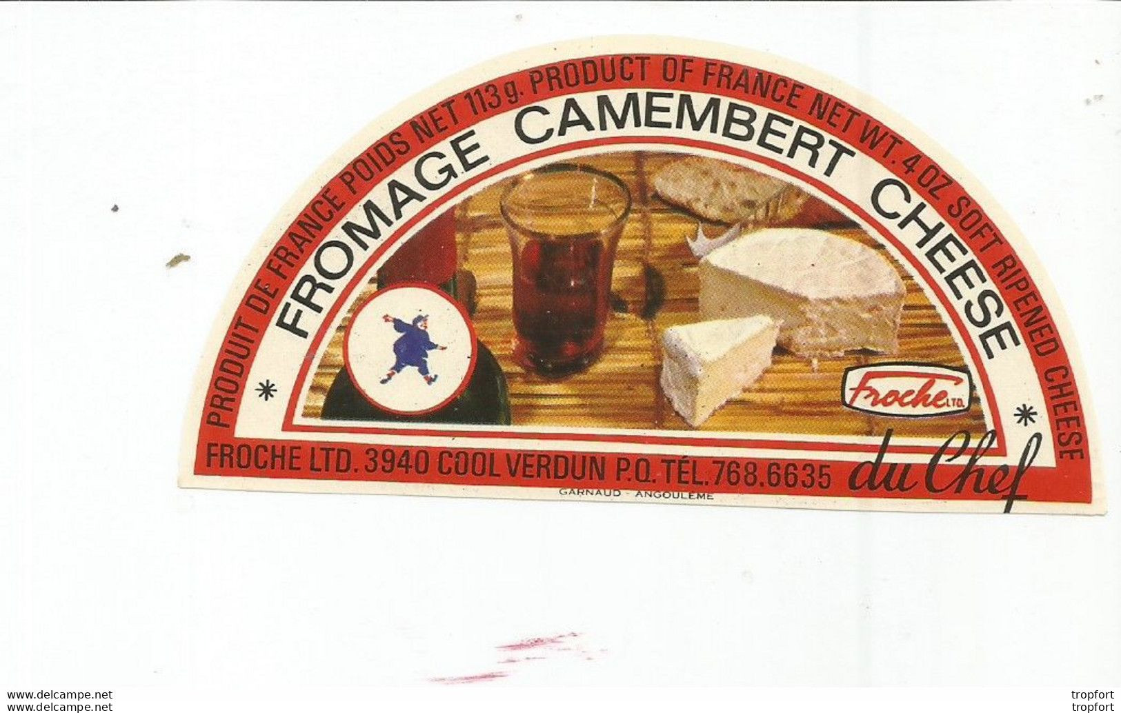 TD / Cheese Label Etiquette Ancienne Fromage CAMEMBERT CHEESE DU CHEF - Quesos