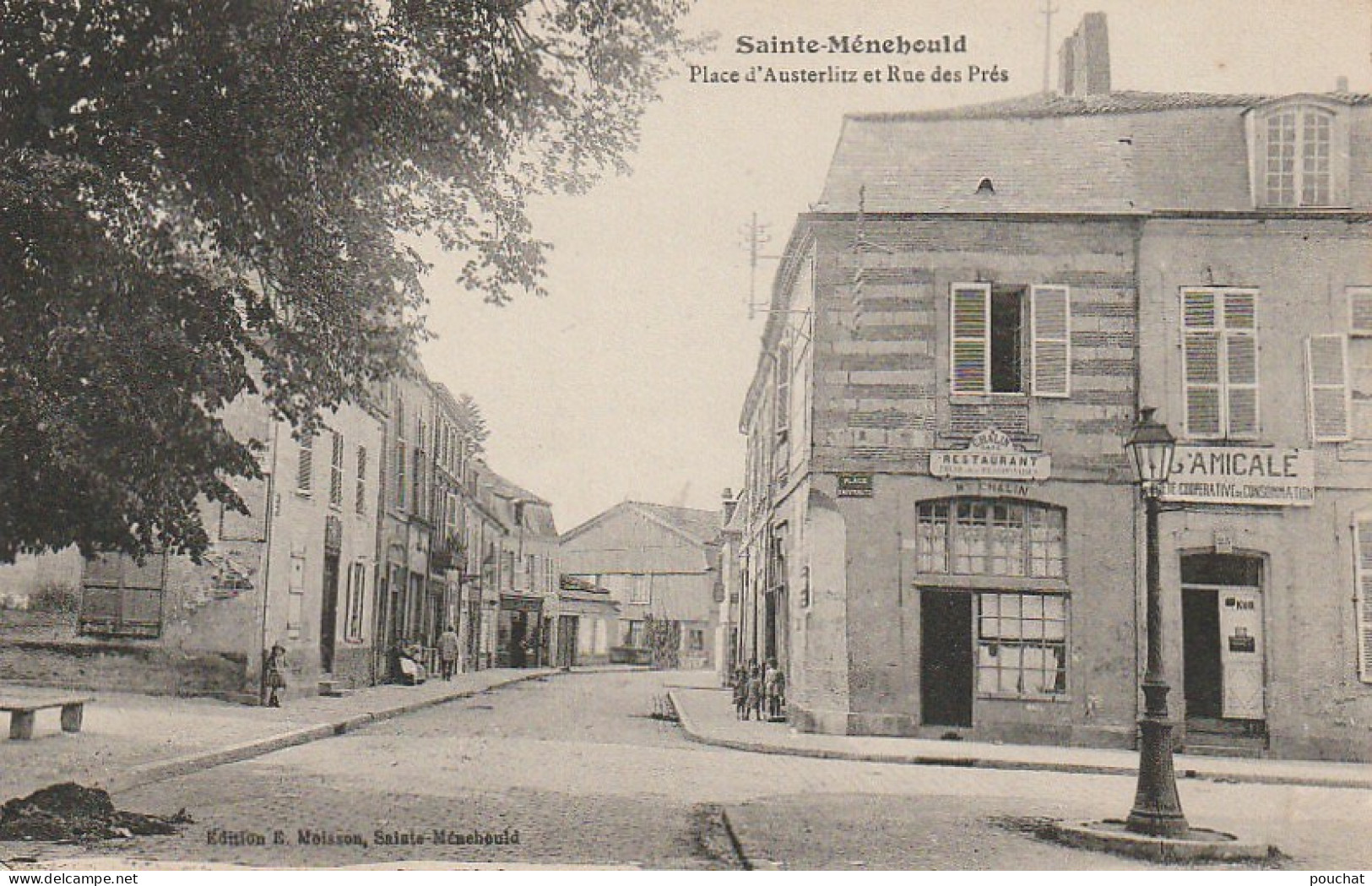 EP 24 -(51) SAINTE MENEHOULD  -  PLACE D'AUSTERLITZ ET RUE DES PRES  - CAFE RESTAURANT CHALIN  - 2 SCANS - Sainte-Menehould