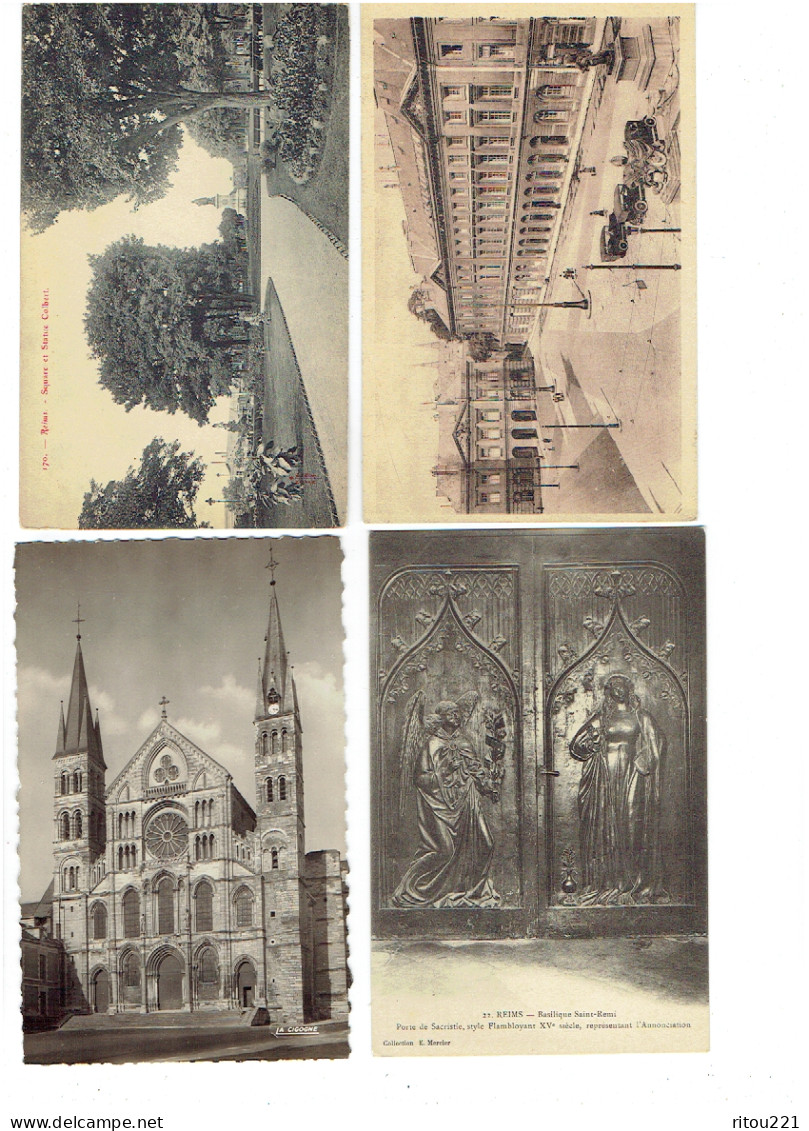 Lot 6 Cpa - 51 - REIMS -  Cathédrale église St Remy Place D'Armes Voiture Square Statue Colbert Porte Sacristie - Reims