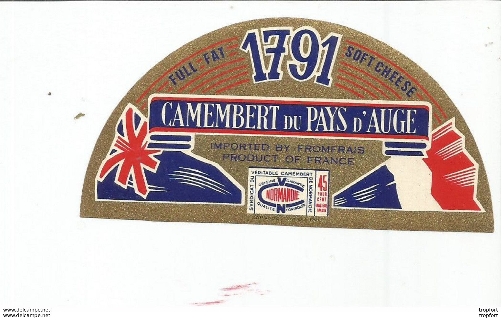 TD / Cheese Label Etiquette Ancienne Fromage CAMEMBERT PAYS D'AUGE - Quesos
