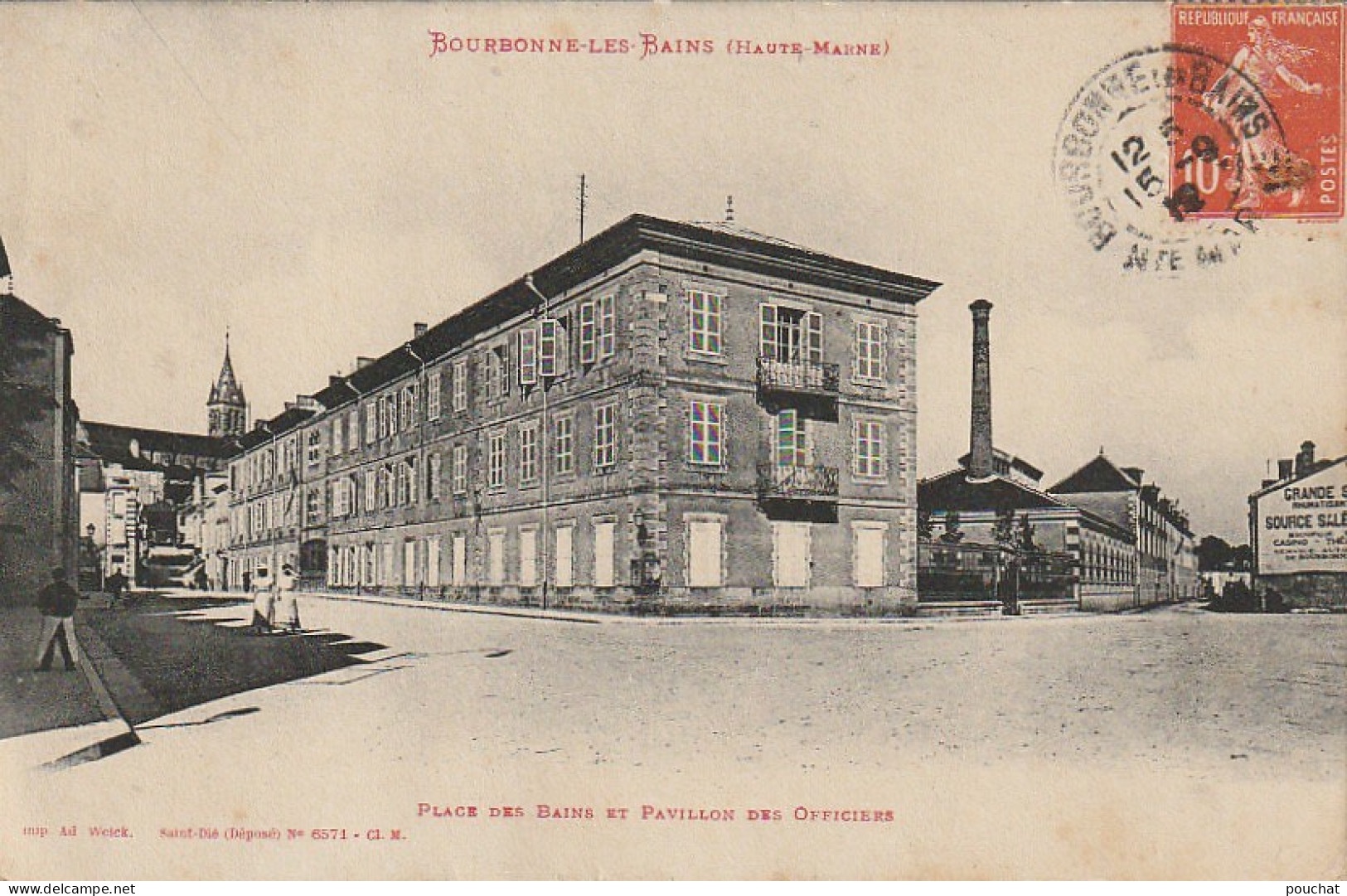 FI 1 -(52) BOURBONNE LES BAINS  -  PLACE DES BAINS ET PAVILLON DES OFFICIERS  - 2 SCANS - Bourbonne Les Bains