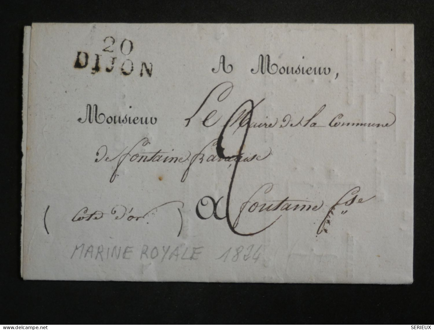 DN15 FRANCE   LETTRE MARINE ROYALE  RRR 1824 DIJON A FONTAINE  + AFF. INTERESSANT++ - 1801-1848: Precursors XIX