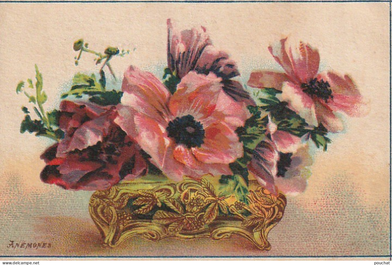 FI 5 - CHROMO PUBLICITAIRE  TISANE BERNARDO  - ILLUSTRATION  BOUQUETS D'ANEMONES  -  2 SCANS - Collezioni