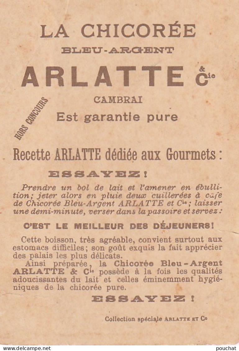 FI 5  - " DANS LE BAIN "- CHROMO PUBLICITAIRE CHICOREE ARLATTE , CAMBRAI - JEUNES FILLES DANS LES VAGUES -VOLUTES DOREES - Tea & Coffee Manufacturers