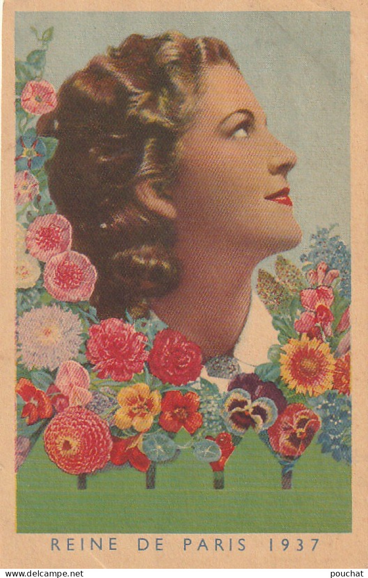 FI 6 - CARTE PUBLICITAIRE GRAINES " LE PAYSAN "- ILLUSTRATION REINE DE PARIS 1937 - PORTRAIT DE FEMME ENTOURE DE FLEURS - Advertising