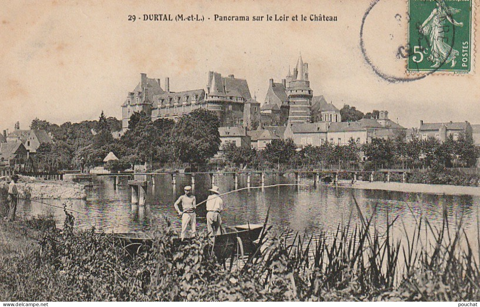 EP 19 -(49) DURTAL  -  PANORAMA SUR LE LOIR ET LE CHATEAU  - ANIMATION -  PECHEURS  -  2 SCANS - Durtal