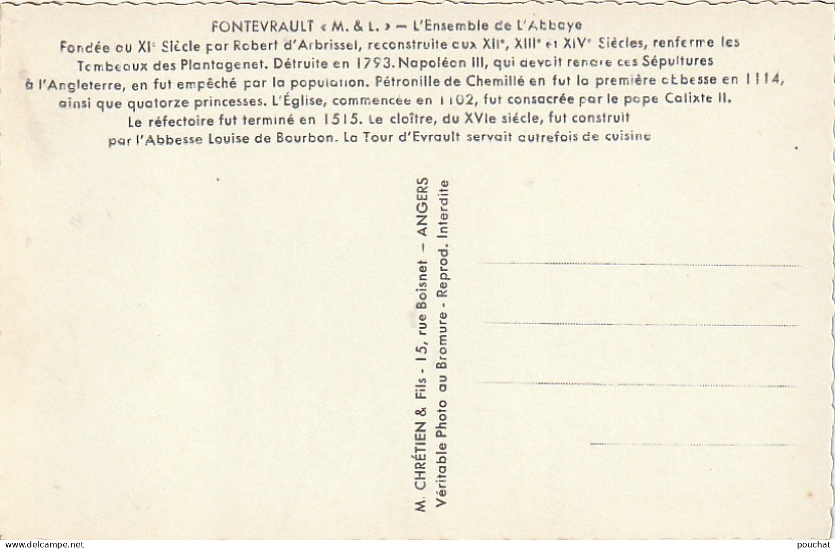 EP 20 -(49) FONTEVRAULT   -  L'ENSEMBLE DE L'ABBAYE    -  2 SCANS - Autres & Non Classés