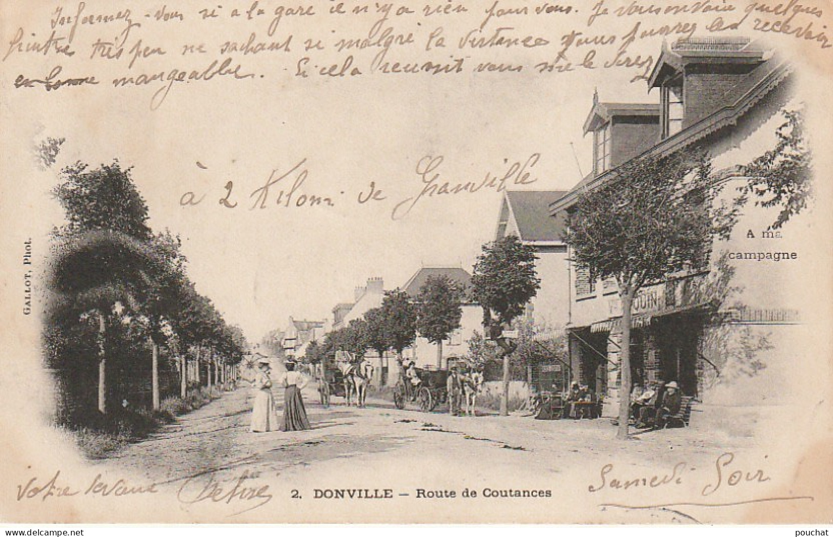 EP 21 -(50) DONVILLE  -  ROUTE DE COUTANCES  -  HOTEL MEQUIN  -  ANIMATION - ATTELAGES  - 2 SCANS - Andere & Zonder Classificatie