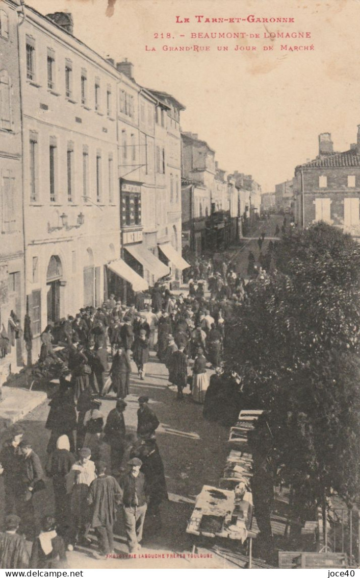 BEAUMONT-DE-LOMAGNE La Grand'Rue Un Jour De Marché-voyagée En 1910 - Other & Unclassified