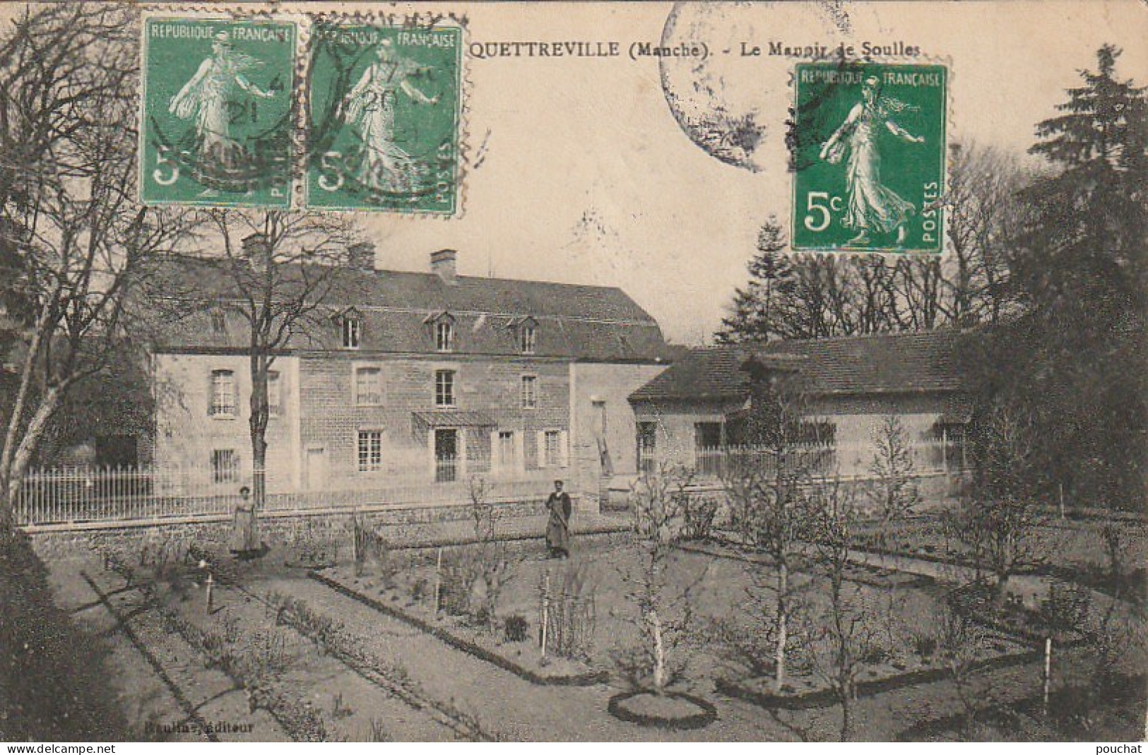 EP 21 -(50) QUETTREVILLE  -  LE MANOIR DE SOULLES -  JARDINIER -  TIMBRE TAXE - 2 SCANS - Autres & Non Classés