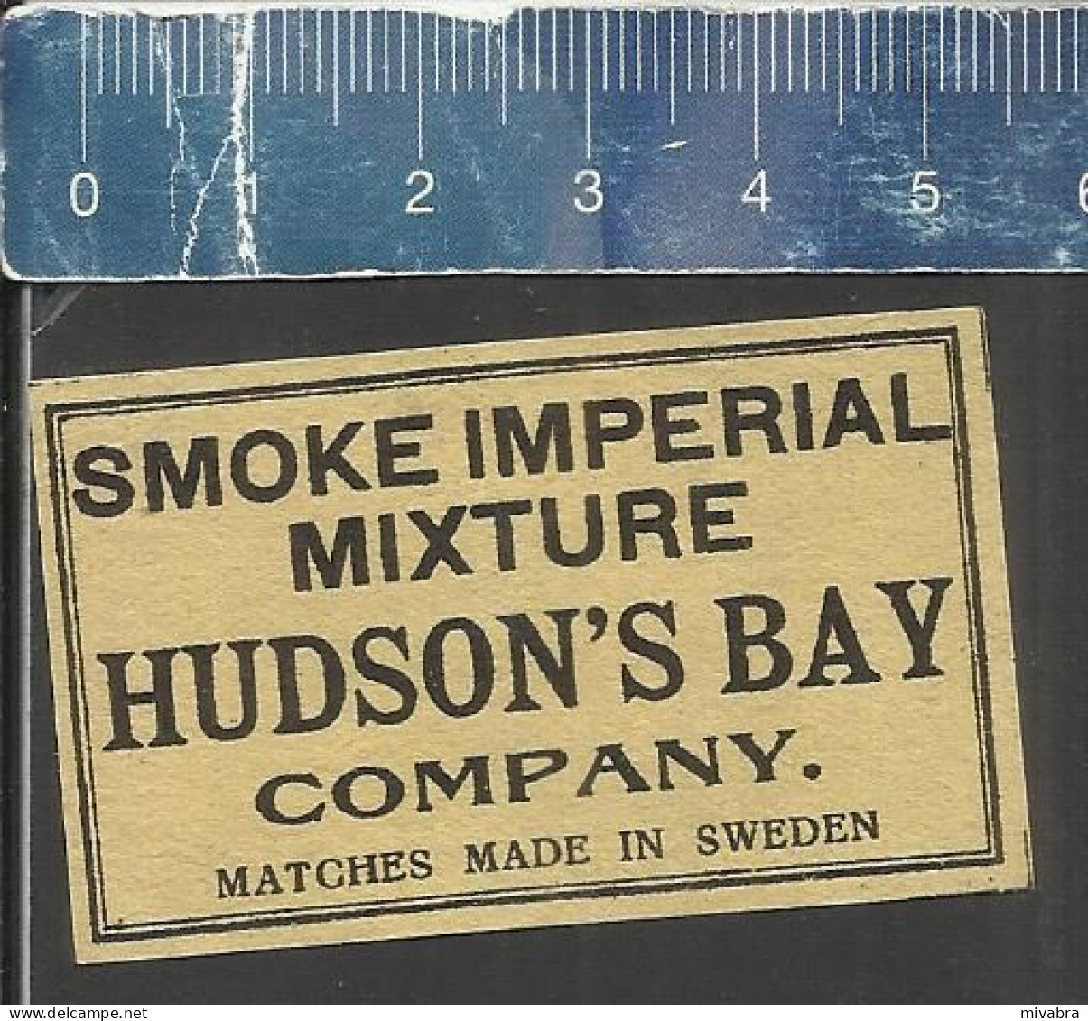 SMOKE IMPERIAL MIXTURE HUDSON'S BAY COMPANY -  OLD VINTAGE EXPORT MATCHBOX LABEL MADE IN SWEDEN - Matchbox Labels