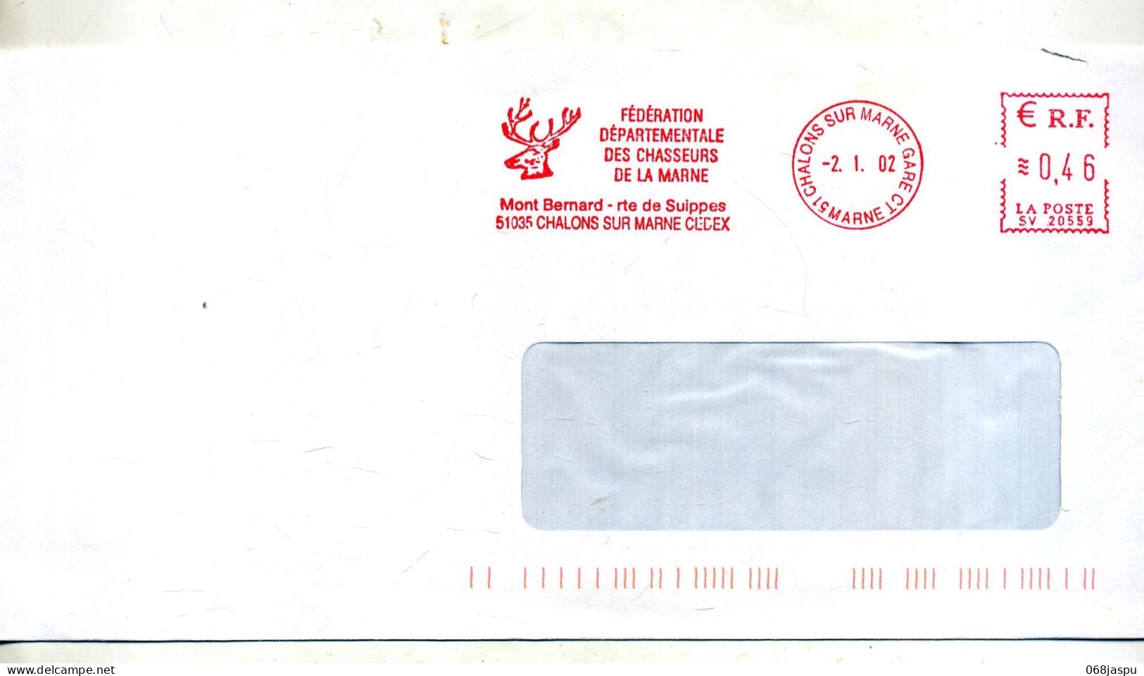 Lettre Flamme Ema Chalons Federation Chasse Marne Theme Cerf - Freistempel