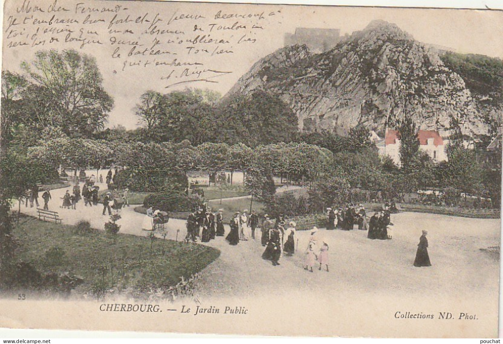 EP 22 -(50) CHERBOURG  -   LE JARDIN PUBLIC  - ANIMATION - CARTE COLORISEE  - 2 SCANS - Cherbourg