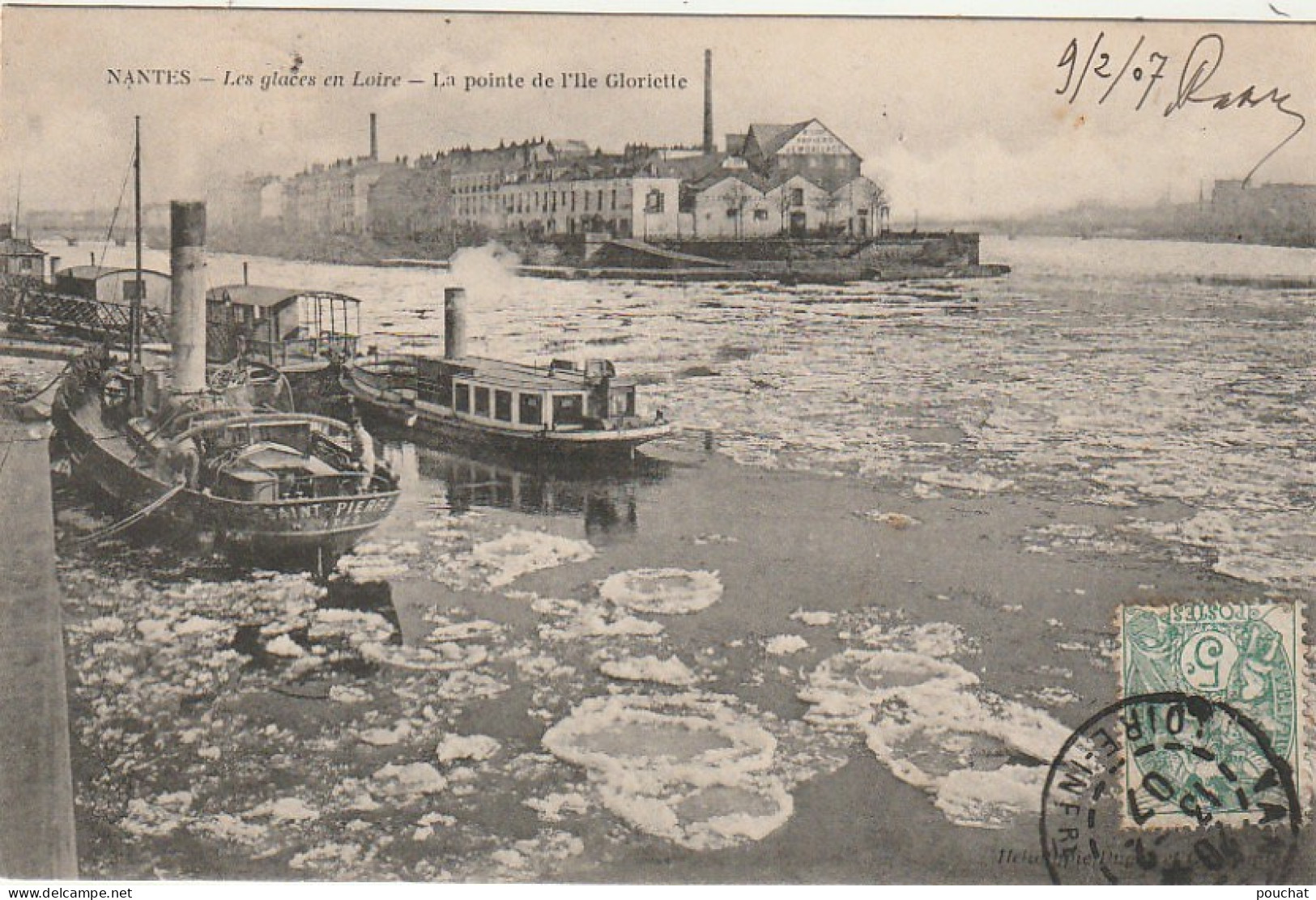 EP 9 -(44) NANTES  - LES GLACES EN LOIRE  - LA POINTE DE L' ILE GLORIETTE - BATEAUX PRIS DANS LES GLACES -   2 SCANS - Nantes