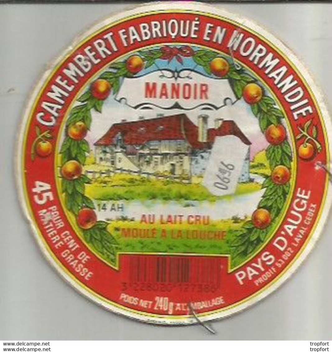 CK / ETIQUETTE FROMAGE Sur Couvercle Bois MANOIR CAMEmBERT NORMANDIE Lait Cru - Quesos