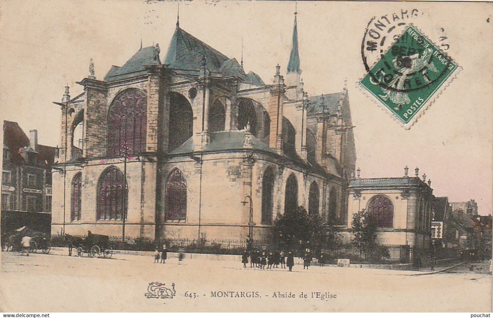 EP 10  -(45) MONTARGIS  -  ABSIDE DE L' EGLISE - ANIMATION -  CARTE COLORISEE  - 2 SCANS - Montargis