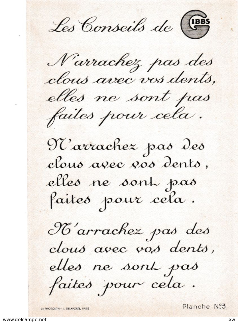 SERIE de 8 publicités du dentifrice Gibbs de l' Illustrateur Peynet (8 scans) avec un texte différent aux dos - 28-04-24