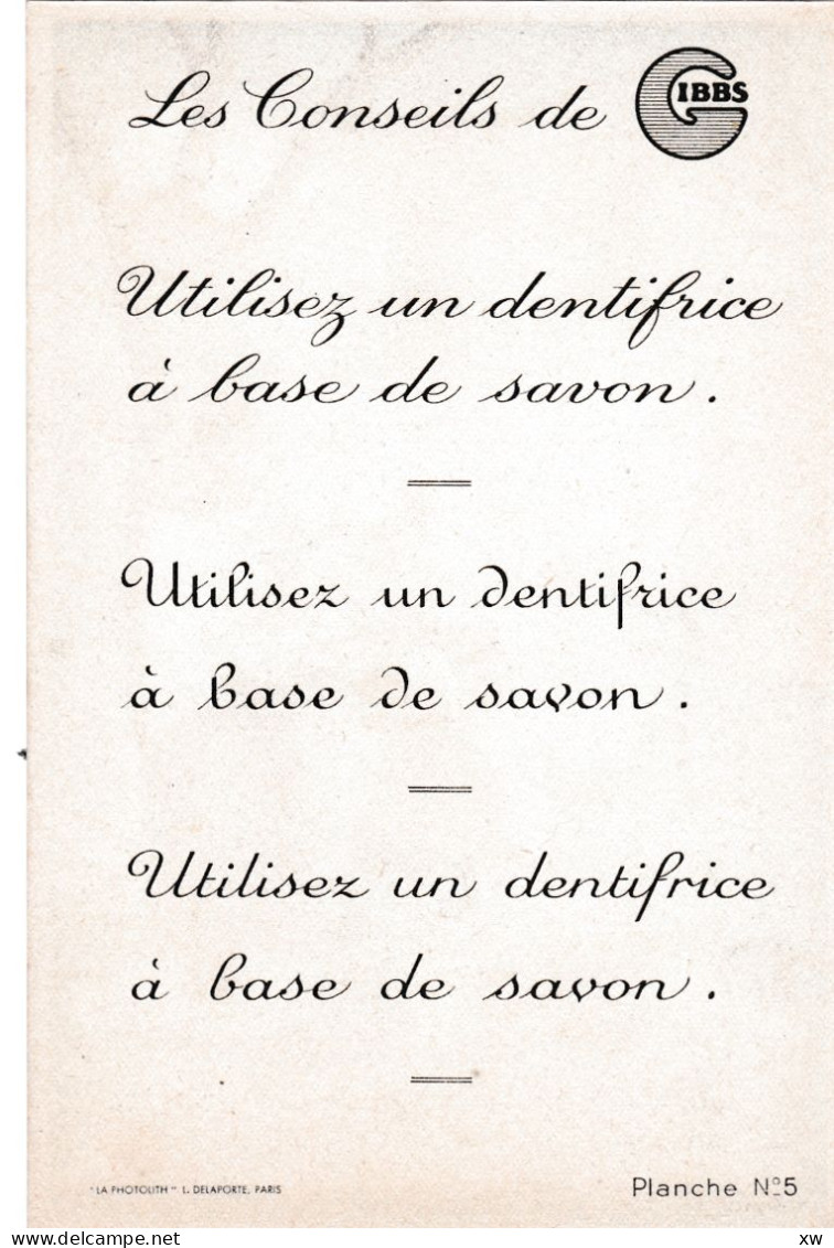 SERIE de 8 publicités du dentifrice Gibbs de l' Illustrateur Peynet (8 scans) avec un texte différent aux dos - 28-04-24