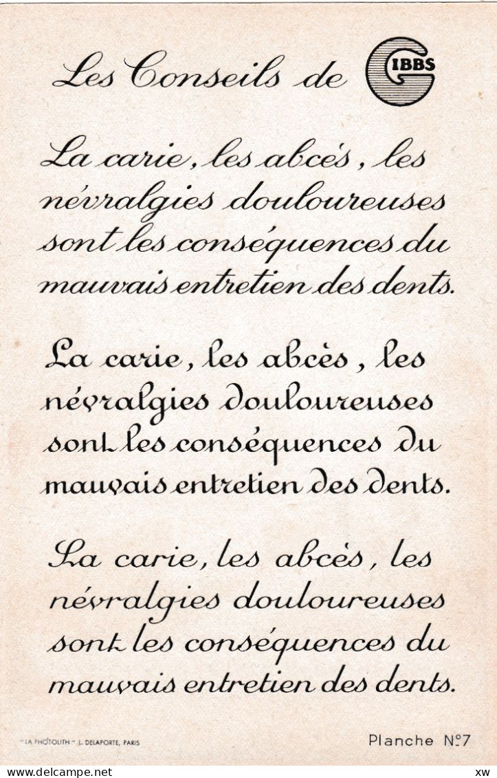 SERIE de 8 publicités du dentifrice Gibbs de l' Illustrateur Peynet (8 scans) avec un texte différent aux dos - 28-04-24