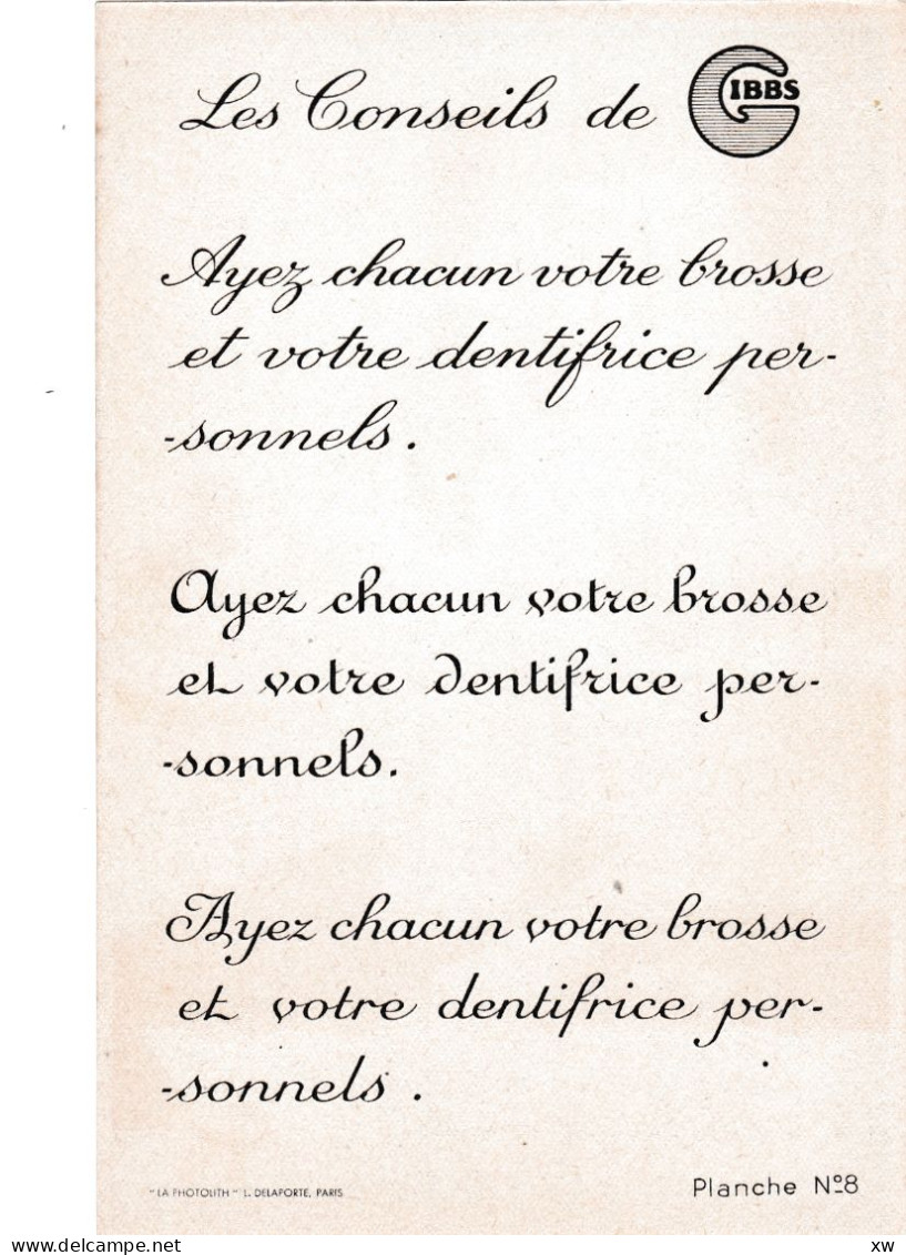 SERIE de 8 publicités du dentifrice Gibbs de l' Illustrateur Peynet (8 scans) avec un texte différent aux dos - 28-04-24