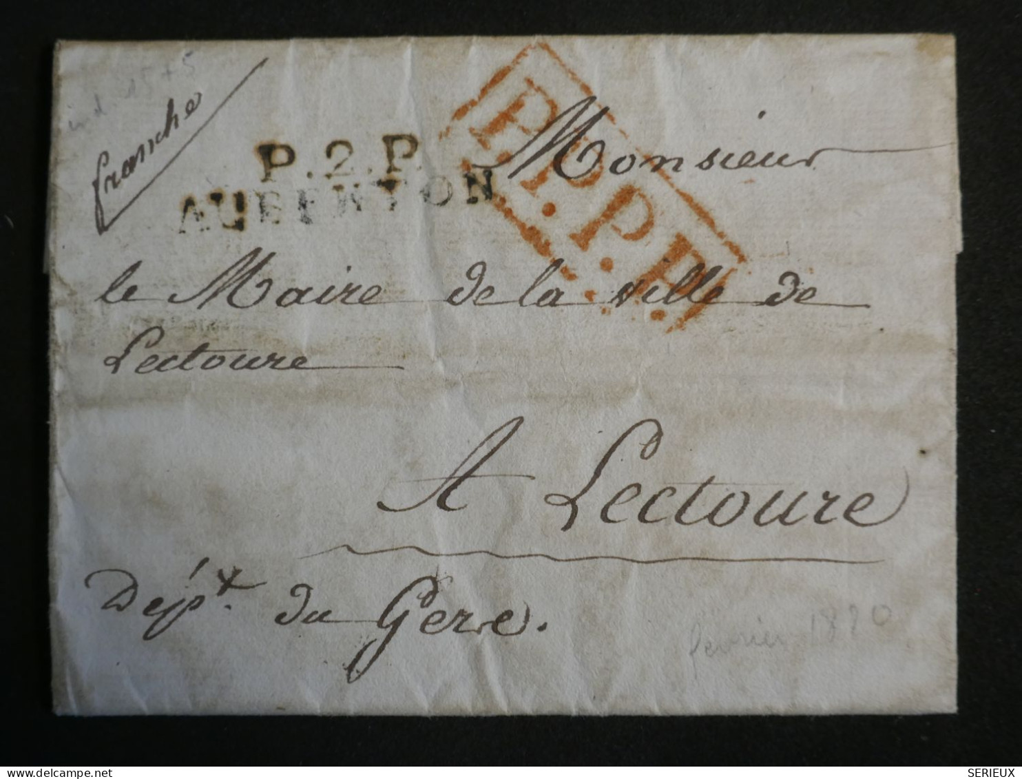 DN15 FRANCE   LETTRE RR  EN PORT PAYé 1820 AUBENTON A LECTOURE + AFF. INTERESSANT++ - 1801-1848: Précurseurs XIX