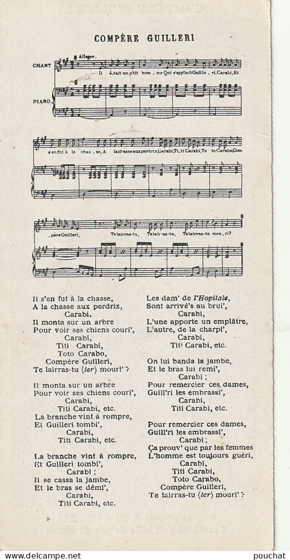 FI 7 - " COMPERE GUILLERI  " - PARTITION ET PAROLES - CHROMO  VIN GIRARD ( HUILE FOIE DE MORUE ) - ILLUSTRATION - Autres & Non Classés