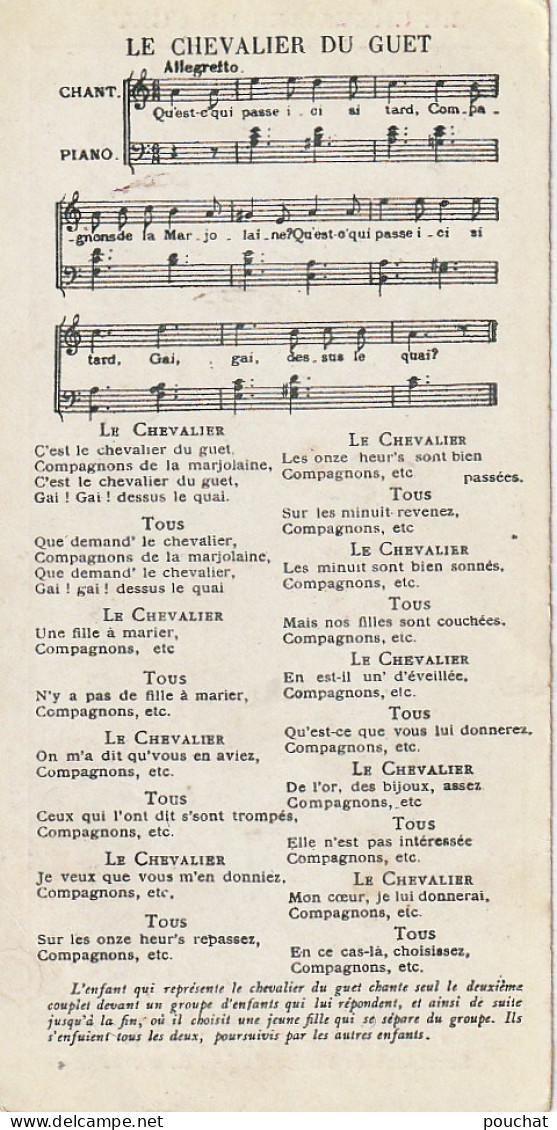 FI 7 - " LE CHEVALIER DU GUET " - PARTITION ET PAROLES - CHROMO  VIN GIRARD ( HUILE FOIE DE MORUE ) - ILLUSTRATION - Altri & Non Classificati