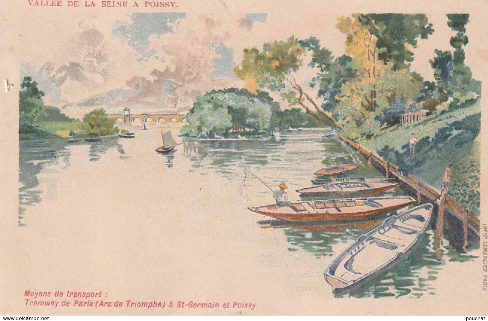 FI 7 - VALLEE DE LA SEINE A POISSY - ILLUSTRATION - CARTE PUBLICITAIRE CHAMPAGNE MERCIER - IMP. LEMERCIER , PARIS  - Advertising