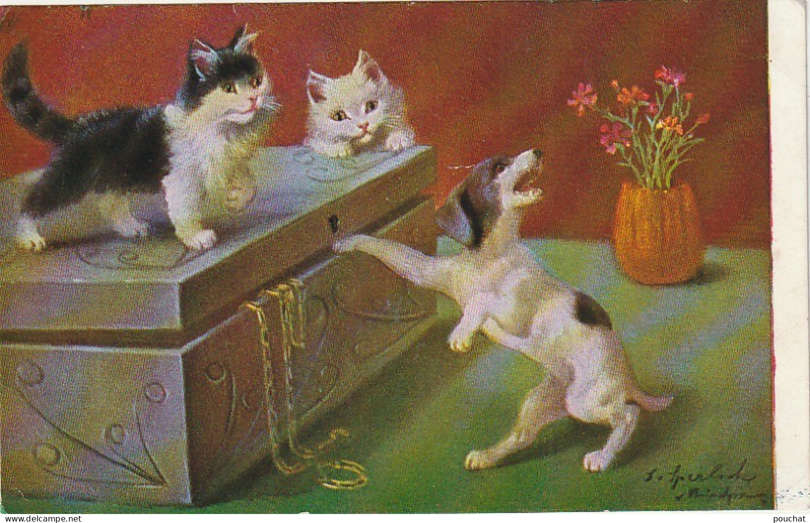 FI 9 - CHATONS RABATTANT LE COUVERCLE SUR LA PATTE DU CHIOT - ILLUSTRATEUR SPERLICH - 2 SCANS - Sonstige & Ohne Zuordnung