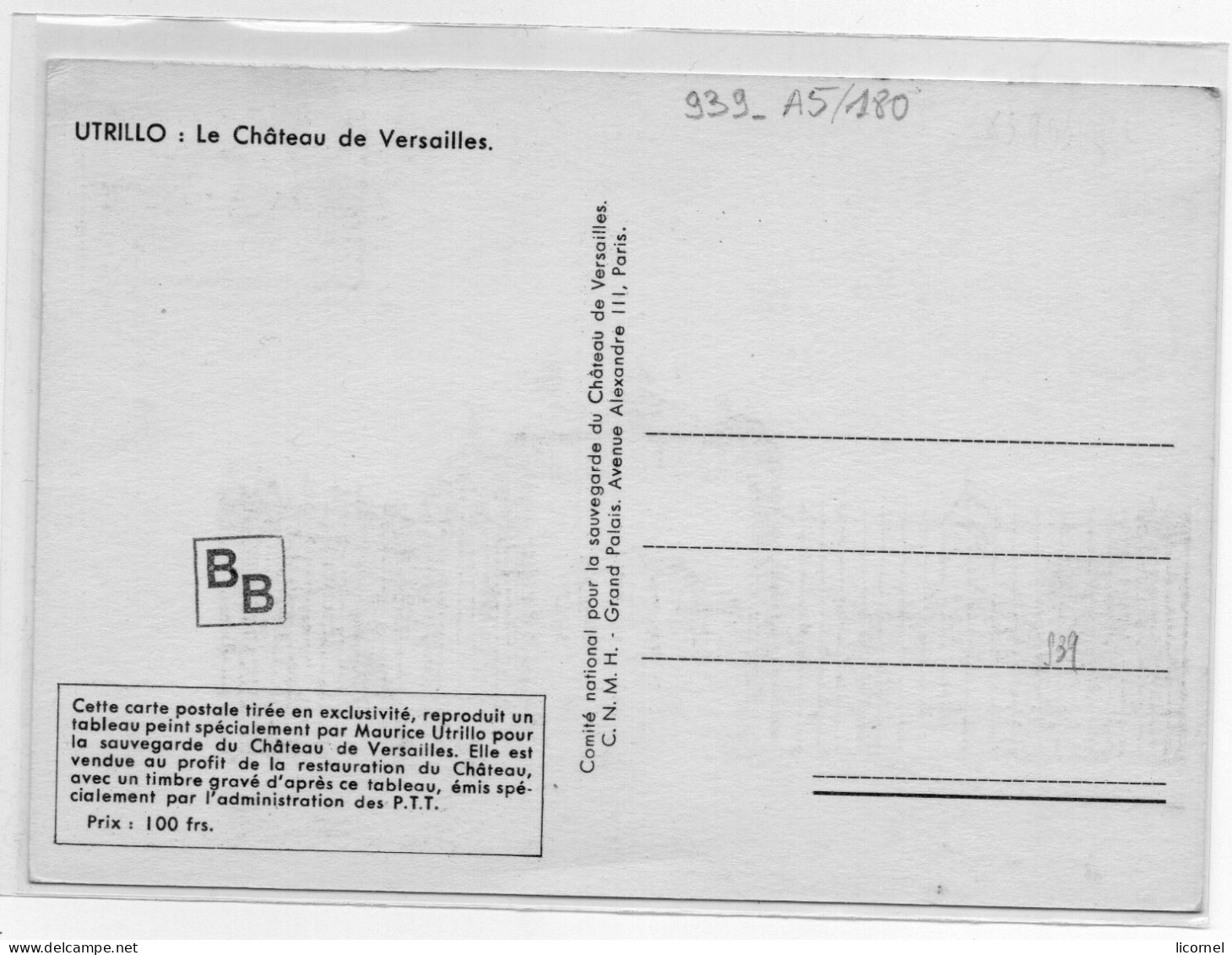 Carte Maxi 1953 : VERSAILLES Entree D Apres UTRILLO - 1950-1959