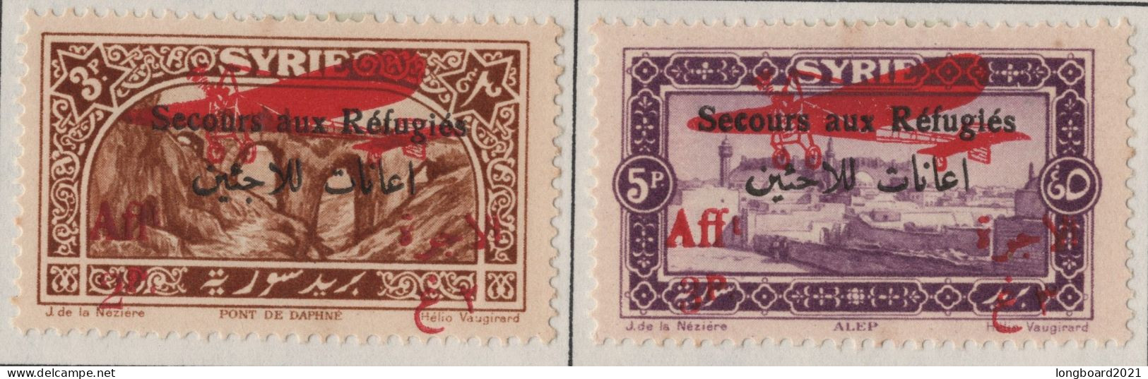 SYRIA - SET 1926 3 + 5 P REFUGEE -AIRMAIL- * Mi 296-297 - Siria