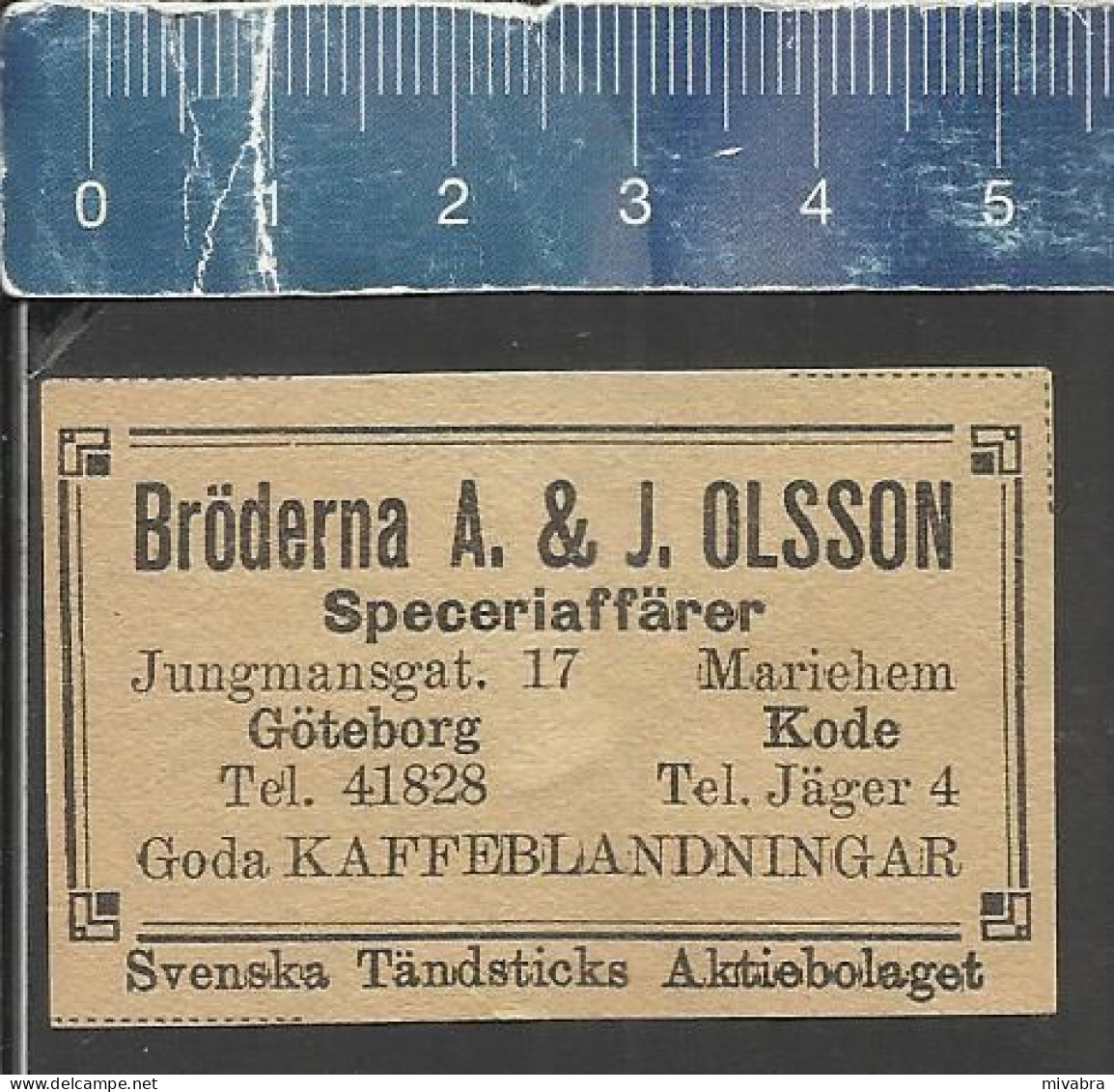 BRÖDERNA OLSSON GÖTEBORG & KODE -  OLD VINTAGE ADVERTISING MATCHBOX LABEL MADE IN SWEDEN SVENSKA TÄNDSTICKS A B - Zündholzschachteletiketten