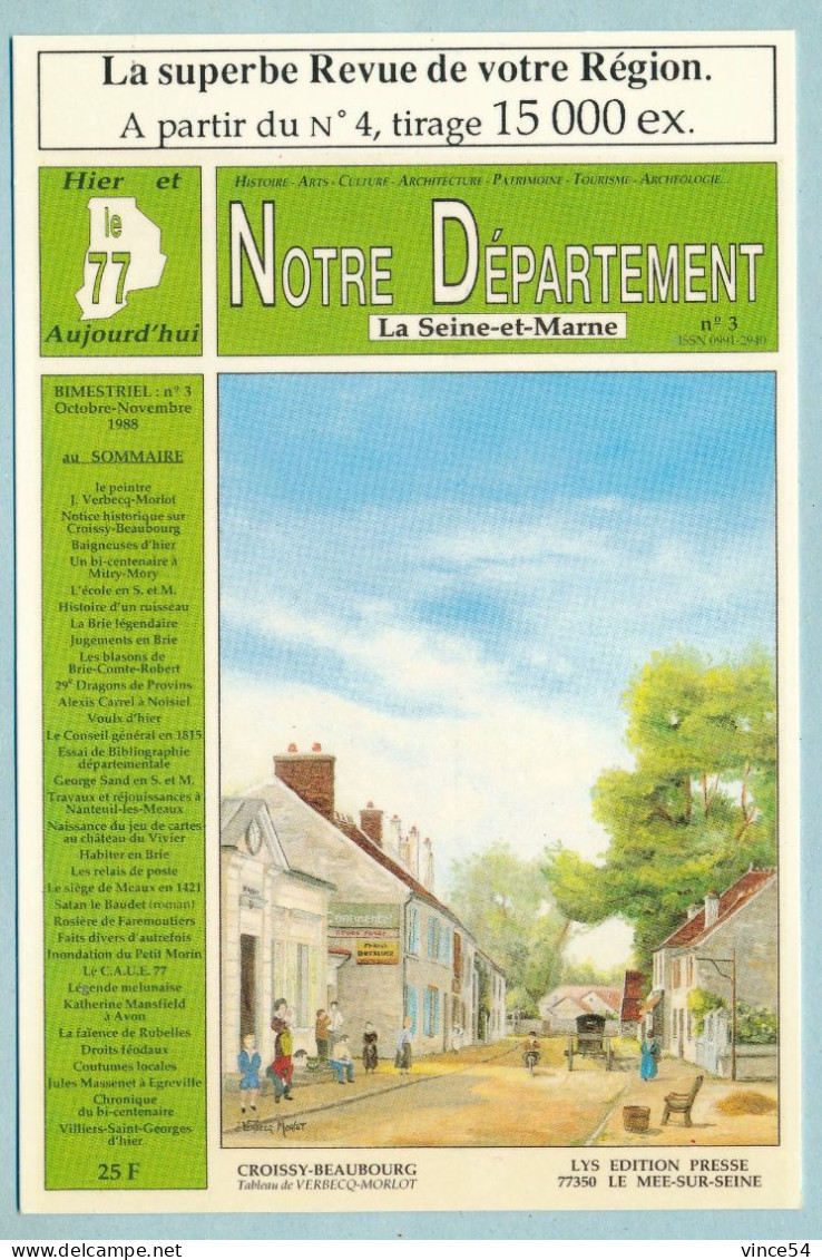 CROISSY-BEAUBOURG Tableau De VERBECQ-MORLOT - Couverture Revue Notre Département La Seine-et-Marne N°3 - Autres & Non Classés