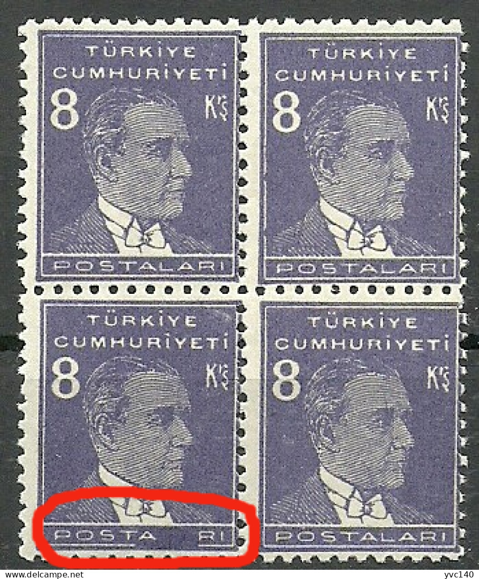 Turkey; 1955 9th Ataturk Issue 8 K. ERROR "POSTA--RI Instead Of POSTALARI" - Ungebraucht