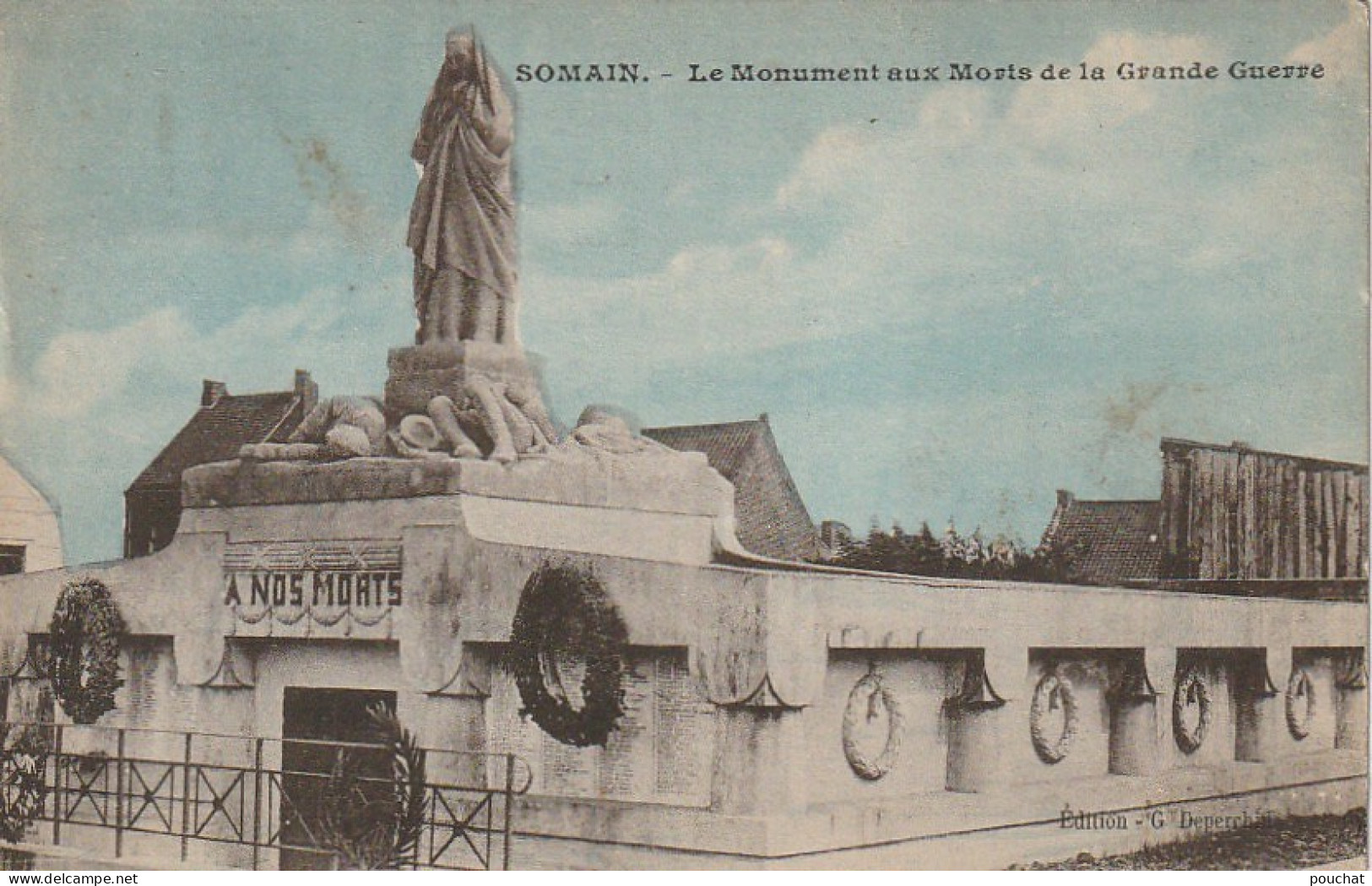 FI 24 -(59) SOMAIN  -  LE MONUMENT AUX MORTS DE LA GRANDE GUERRE -  CARTE COLORISEE  -  2 SCANS - Autres & Non Classés