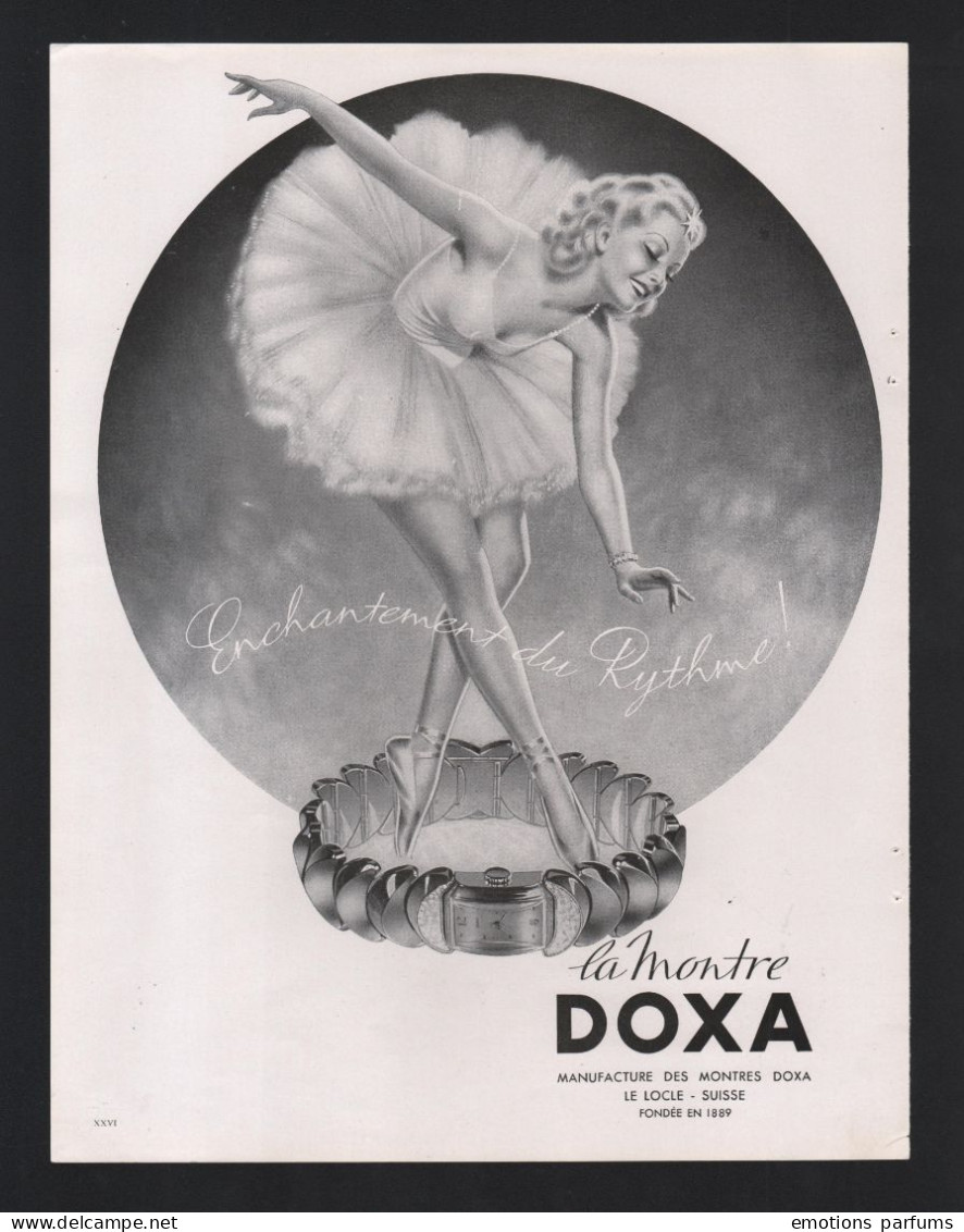 Pub Papier 1946 Montres Horlogerie DOXA  Suisse Le Locle  Montre Dessin Femme Danseuse - Publicités