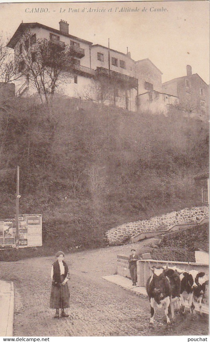 GU 25 -(64) CAMBO  - LE PONT D'ARRIVEE ET L'ALTITUDE DE CAMBO   - VACHERE ET SON TROUPEAU - 2 SCANS - Cambo-les-Bains