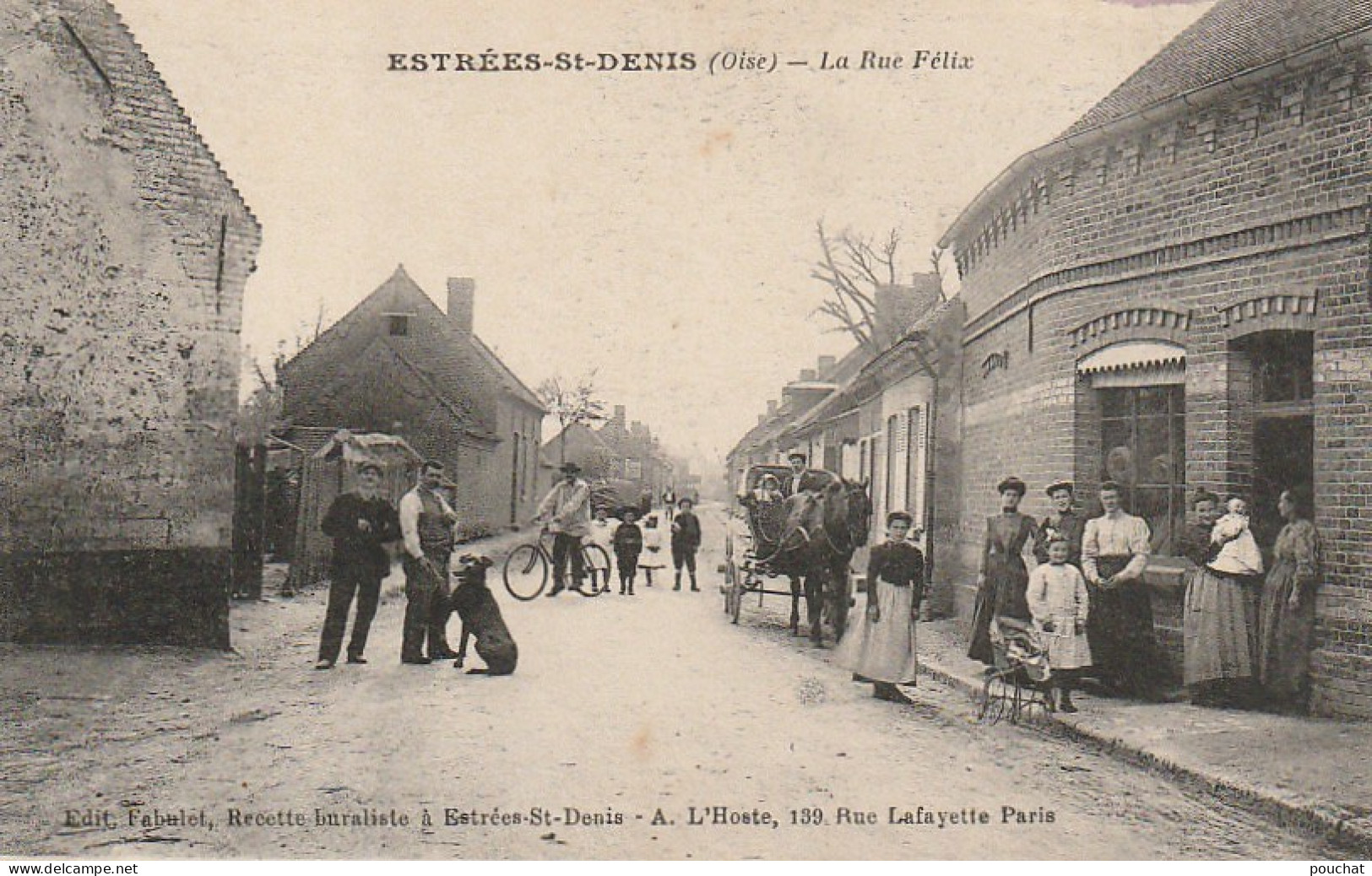 GU 1 -60) ESTREES ST DENIS  - LA RUE FELIX - ANIMATION - VILLAGEOIS  -  CARRIOLE A CHEVAL -  2 SCANS - Estrees Saint Denis