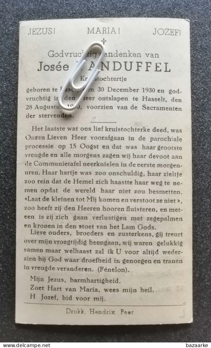 JOSÉE VAN DUFFEL ° EKSEL 1930 + HASSELT 1940  / KRUISTOCHTERTJE - Devotion Images