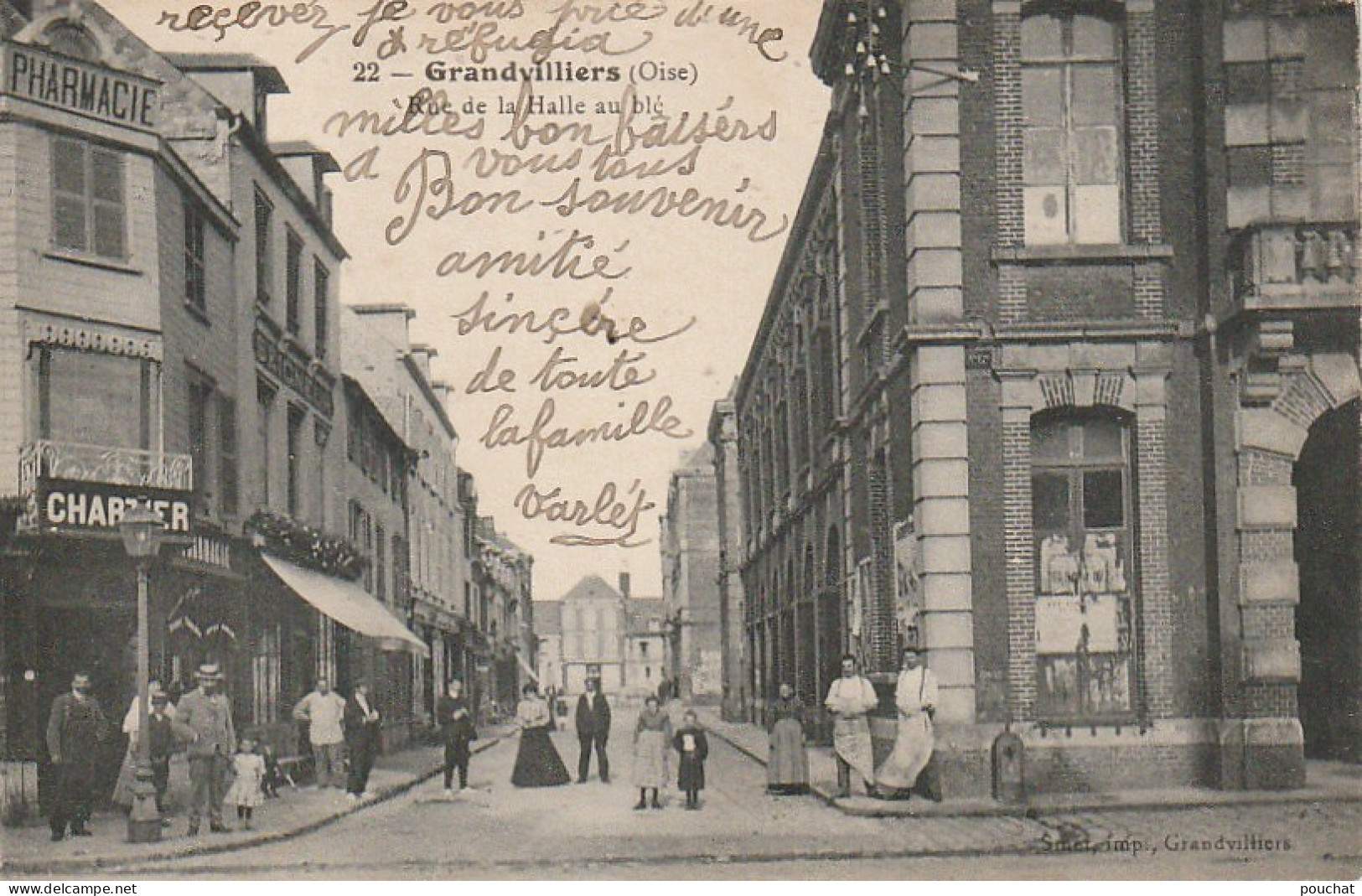 GU 3 -(60) GRANDVILLIERS  -  RUE DE LA  HALLE AU BLE  - ANIMATION - PHARMACIE  - 2 SCANS - Grandvilliers