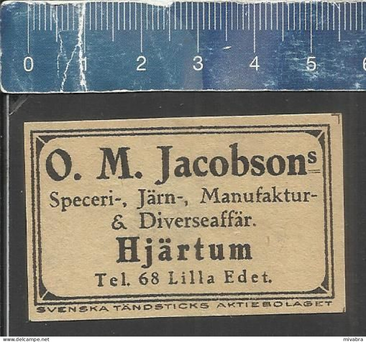 HJÄRTUM - O. M. JACOBSON -  OLD VINTAGE ADVERTISING MATCHBOX LABEL MADE IN SWEDEN SVENSKA TÄNDSTICKS A B - Luciferdozen - Etiketten