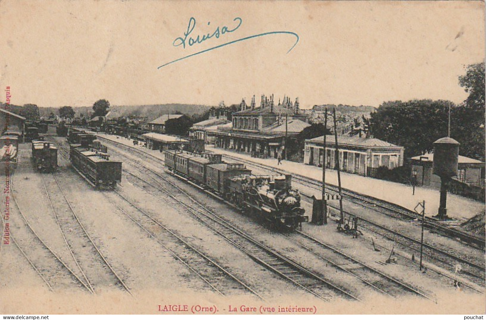 GU 4 -(61) L'AIGLE , LAIGLE -  LA GARE ( VUE INTERIEURE)  -  LOCOMOTIVES , WAGONS CDE VOYAGEURS  -  2 SCANS - L'Aigle