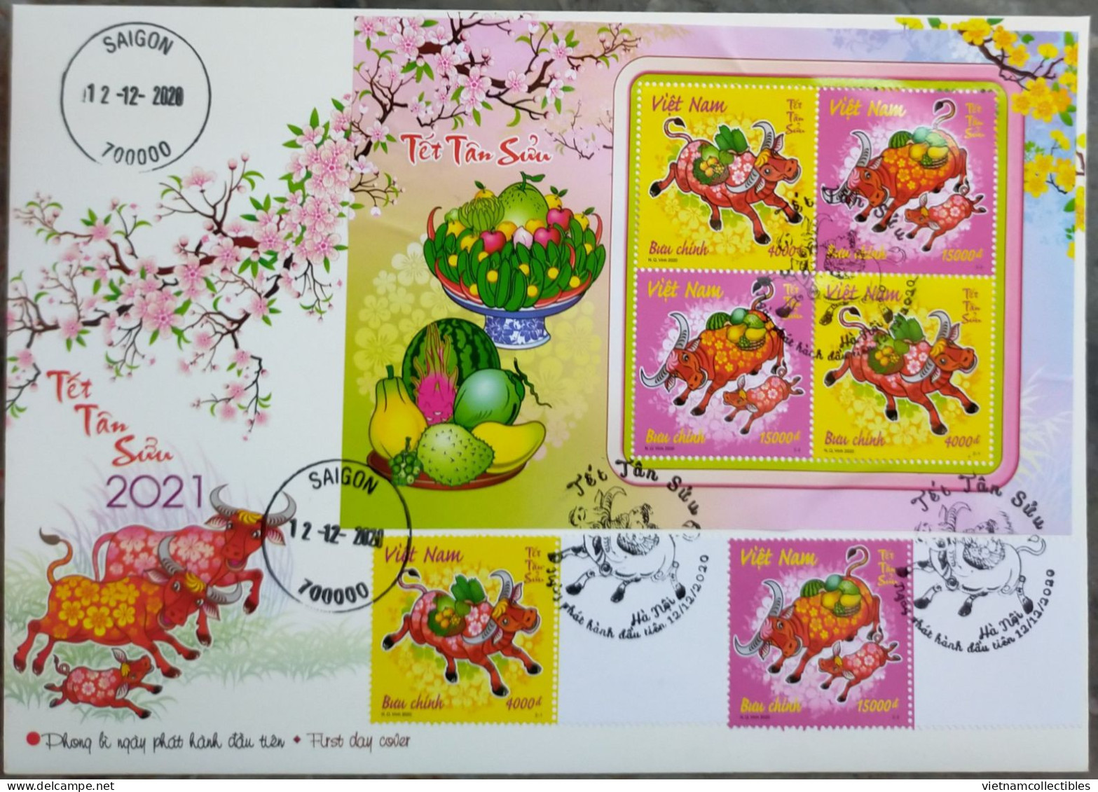 FDC Vietnam Viet Nam With Perf Stamps & Sheetlet 2020 : New Year Of Buffalo 2021 (Ms1138) - Viêt-Nam